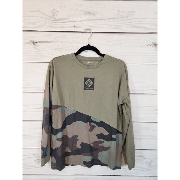 Columbia Men's Green Park Long Sleeve Color Block Camouflage T-Shirt Size M - Picture 1 of 6